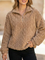 Double-sided plush zip-up pullover top
