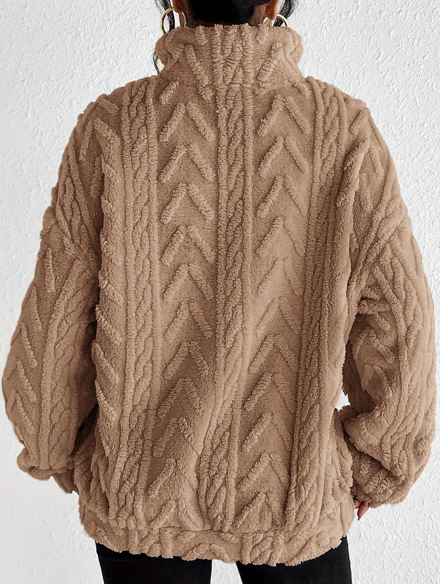 Double-sided plush zip-up pullover top