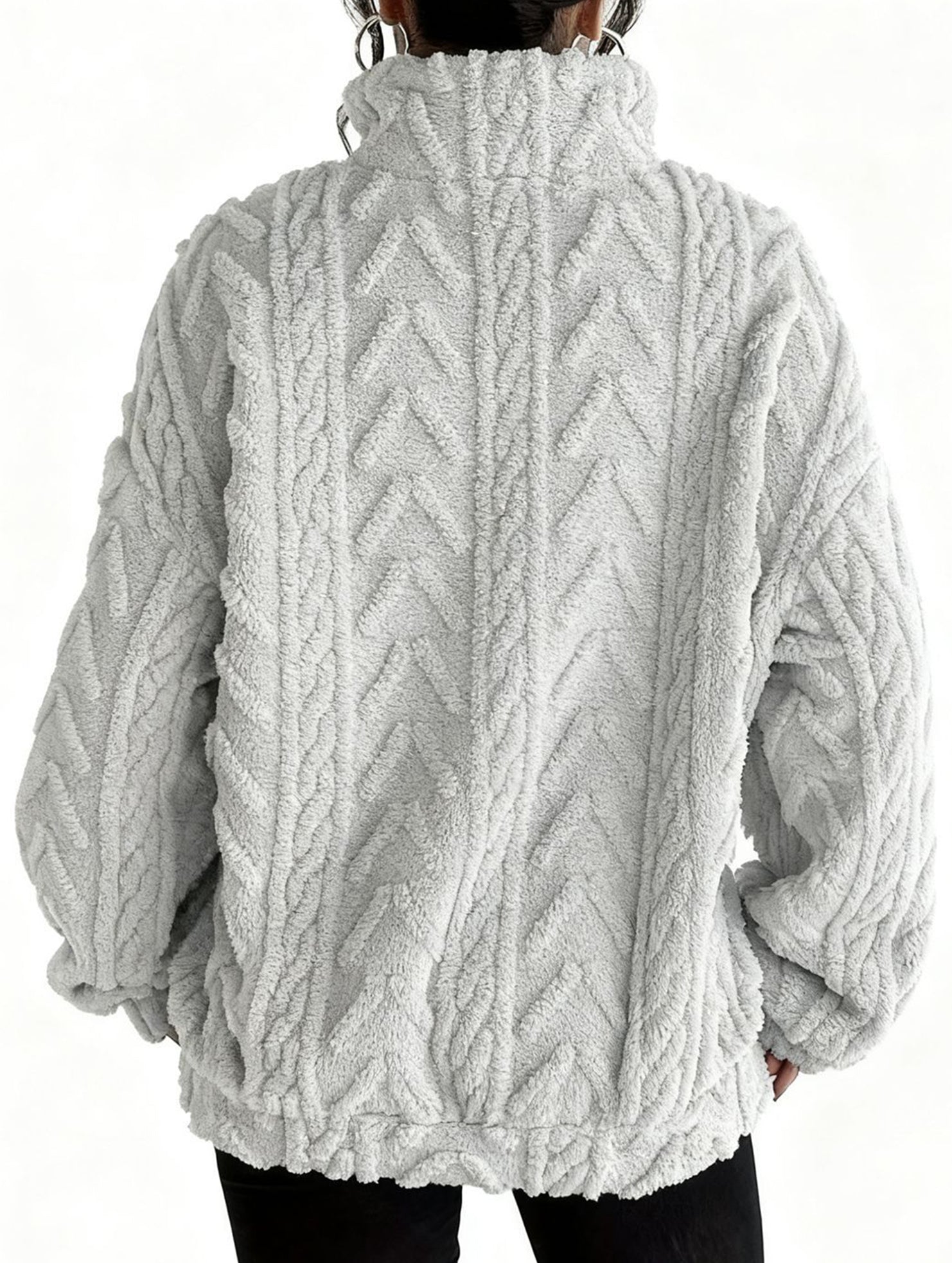 Double-sided plush zip-up pullover top