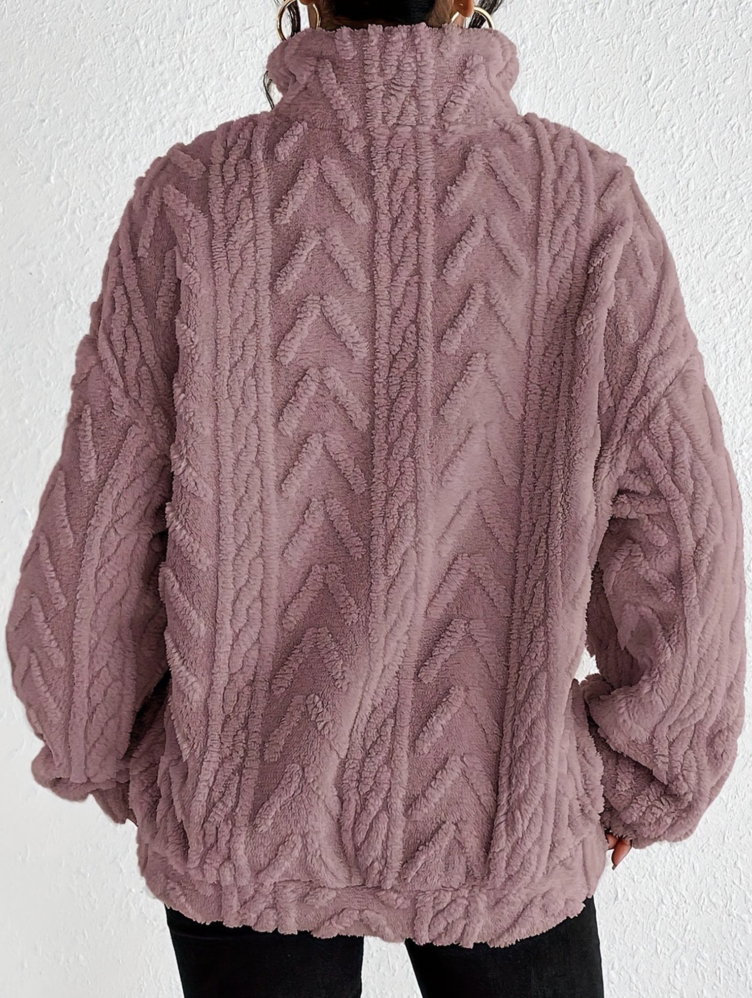 Double-sided plush zip-up pullover top