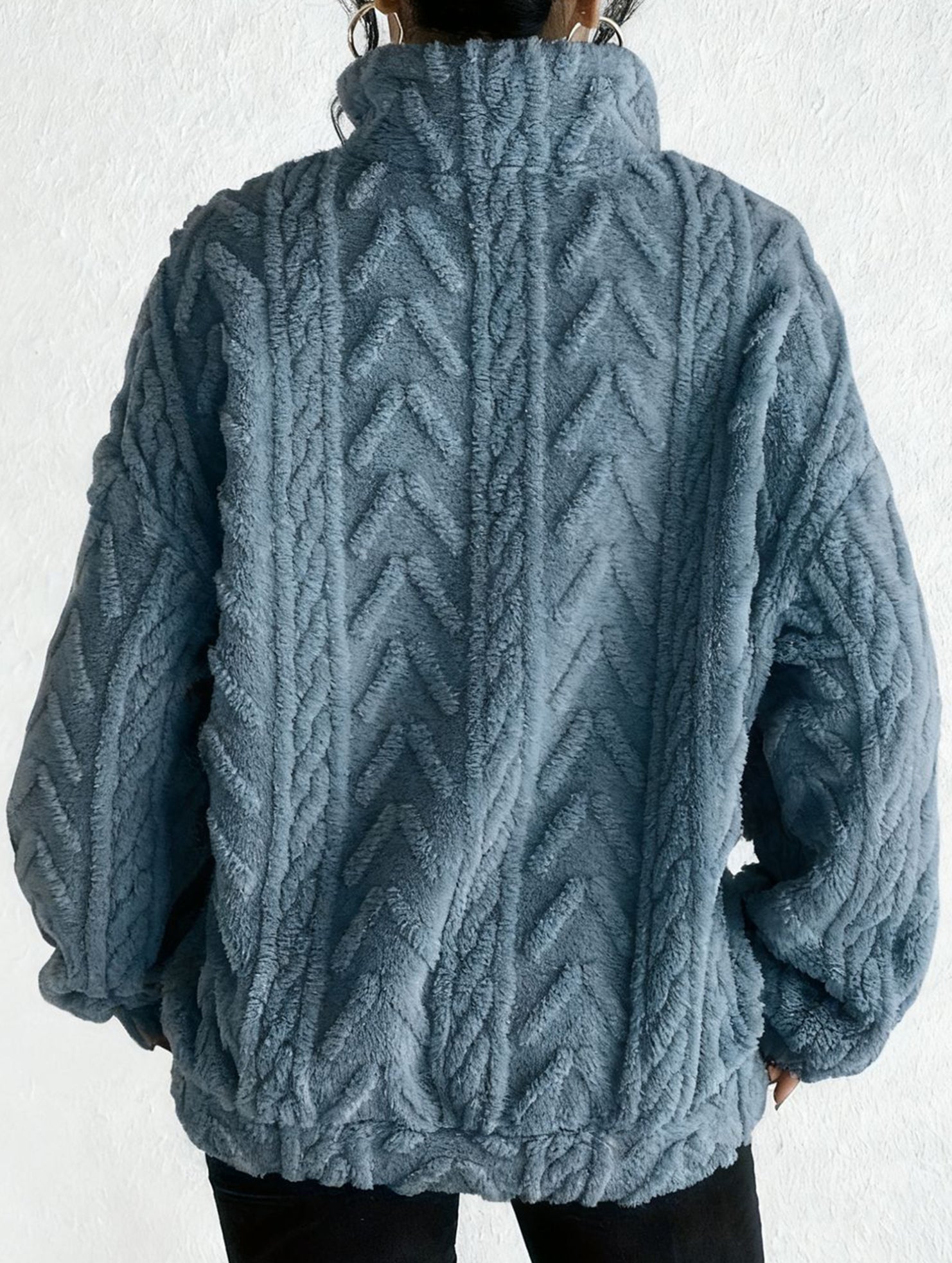 Double-sided plush zip-up pullover top