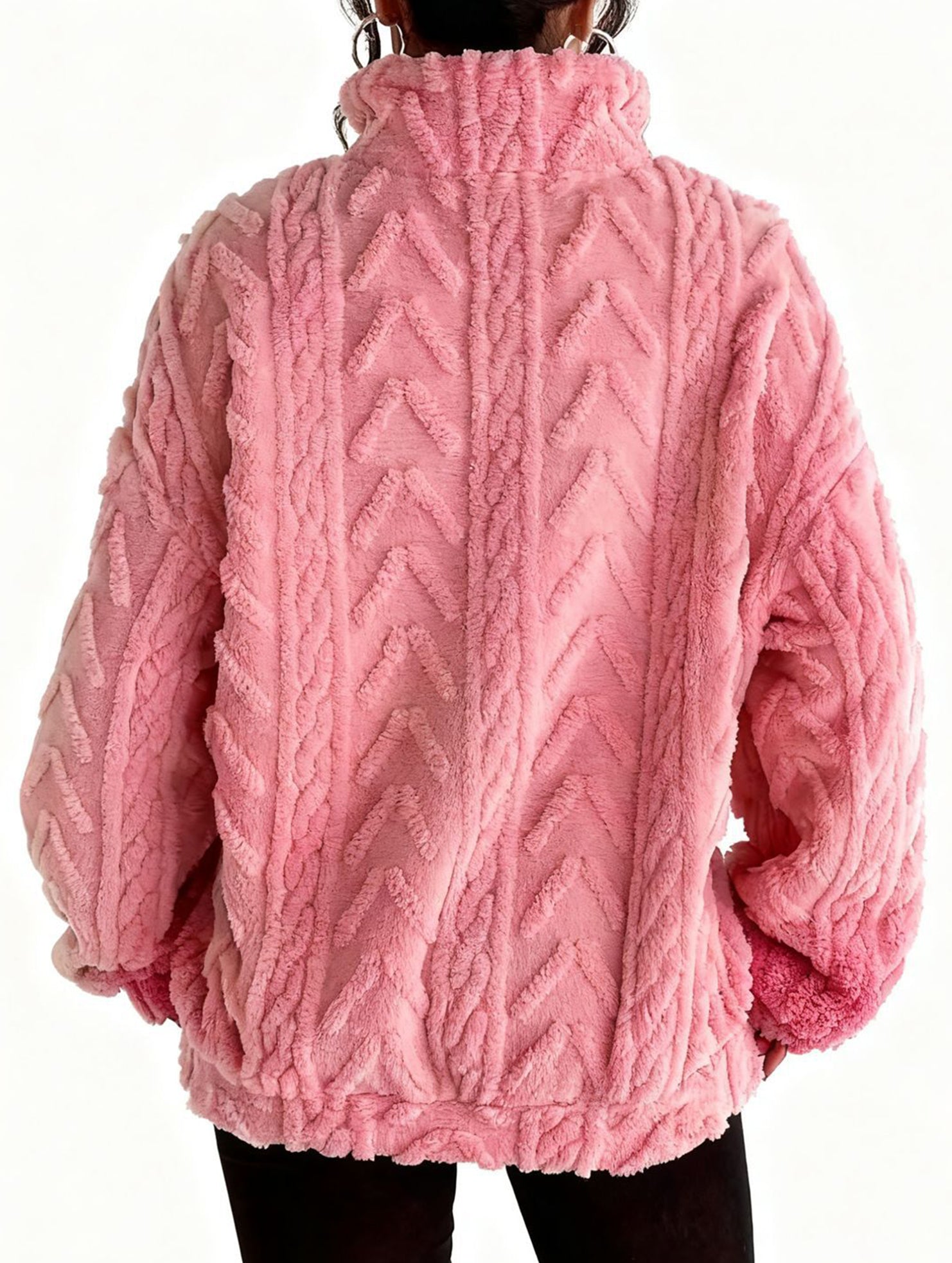 Double-sided plush zip-up pullover top