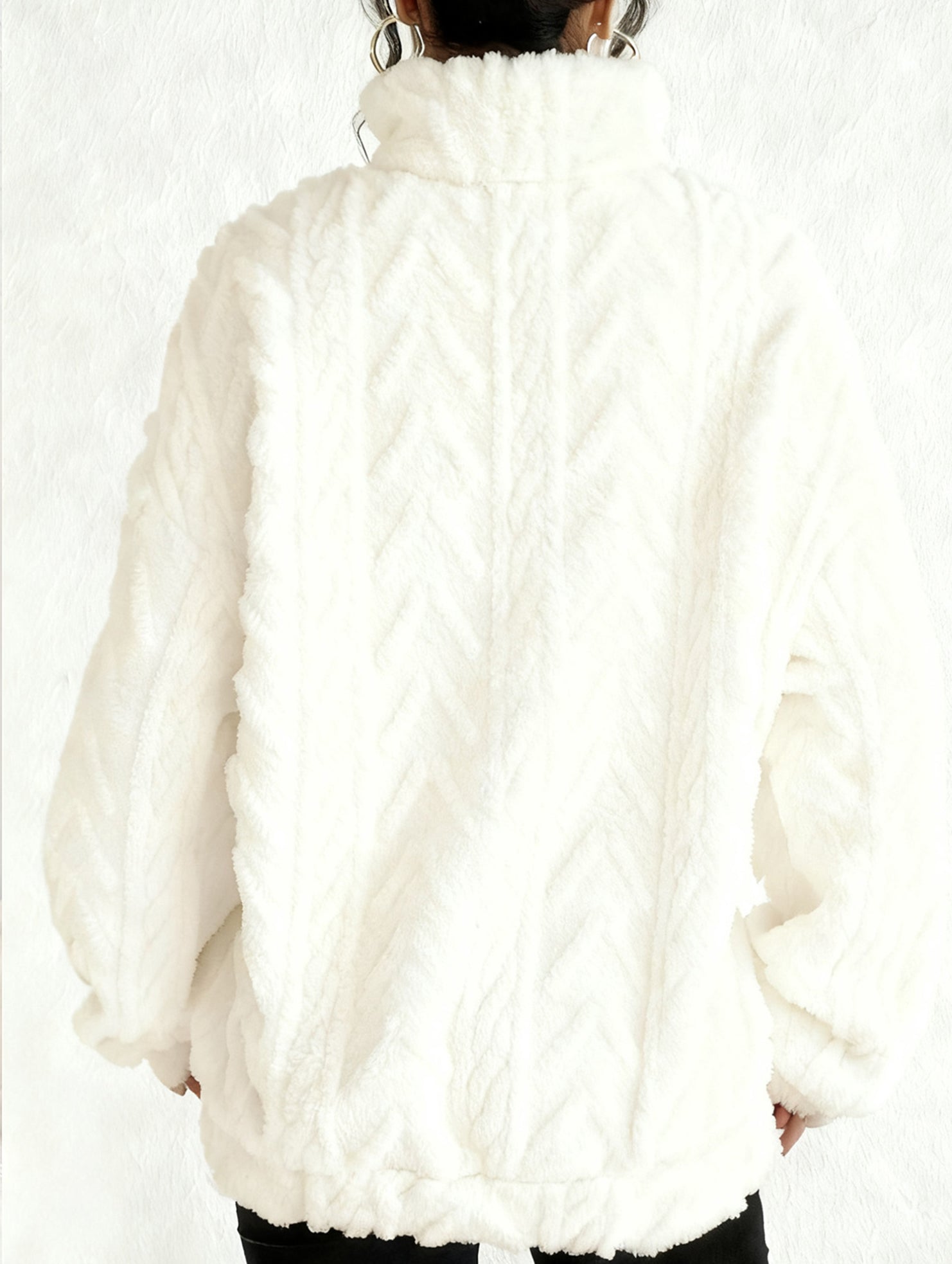 Double-sided plush zip-up pullover top