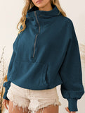 Zipper drawstring long-sleeved hoodie