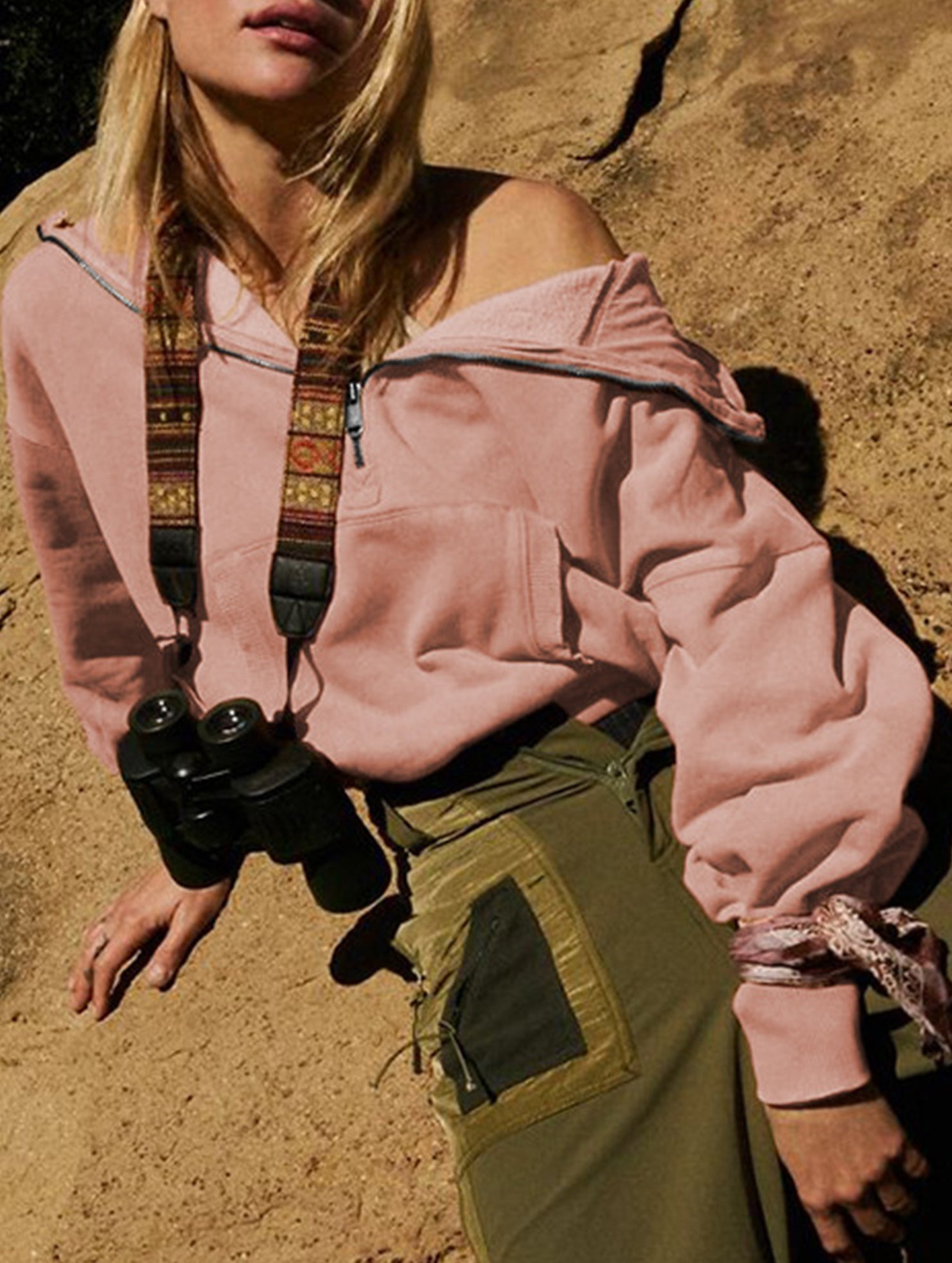 Zipper drawstring long-sleeved hoodie