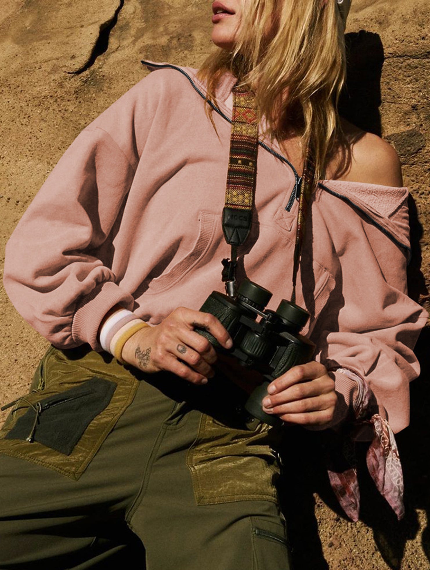 Zipper drawstring long-sleeved hoodie