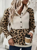 Versatile slim-fit leopard print hooded sweatshirt
