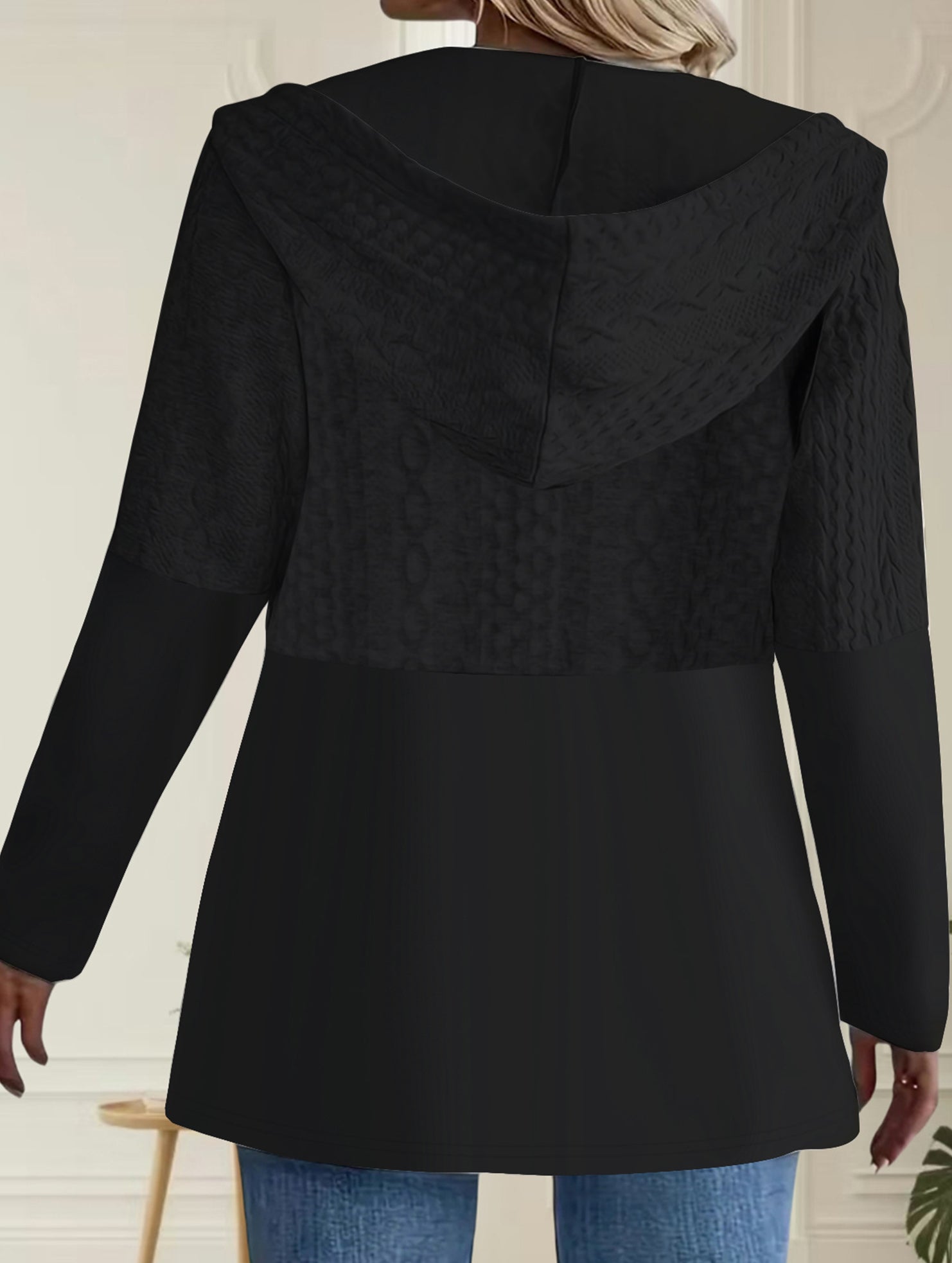 Solid Color Hooded Loose Fit Jacket for Women