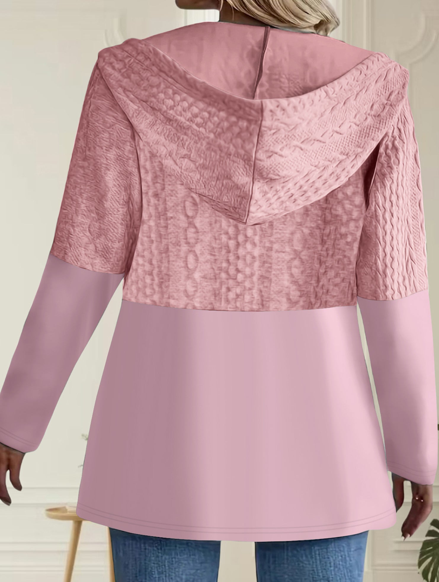 Solid Color Hooded Loose Fit Jacket for Women