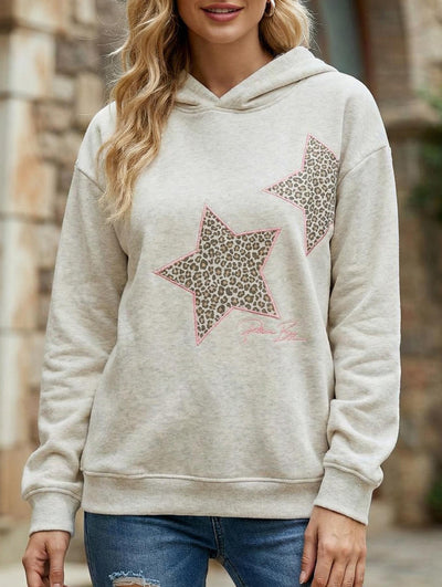 Star Embroidered Hooded Loose Sweatshirt
