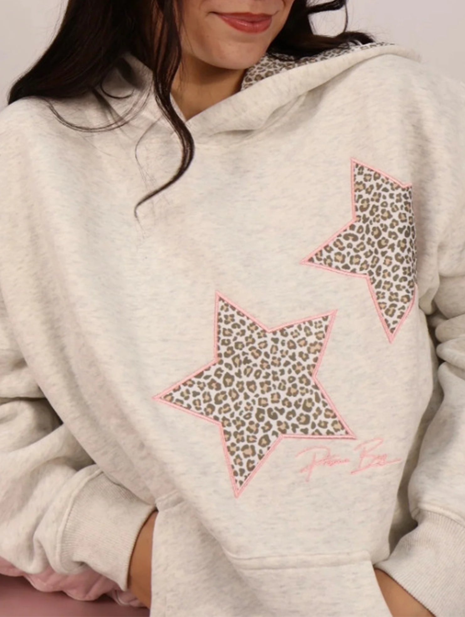 Star Embroidered Hooded Loose Sweatshirt