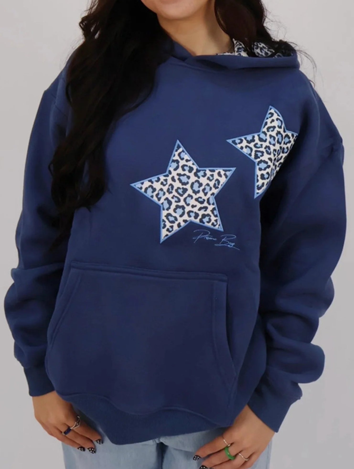 Star Embroidered Hooded Loose Sweatshirt