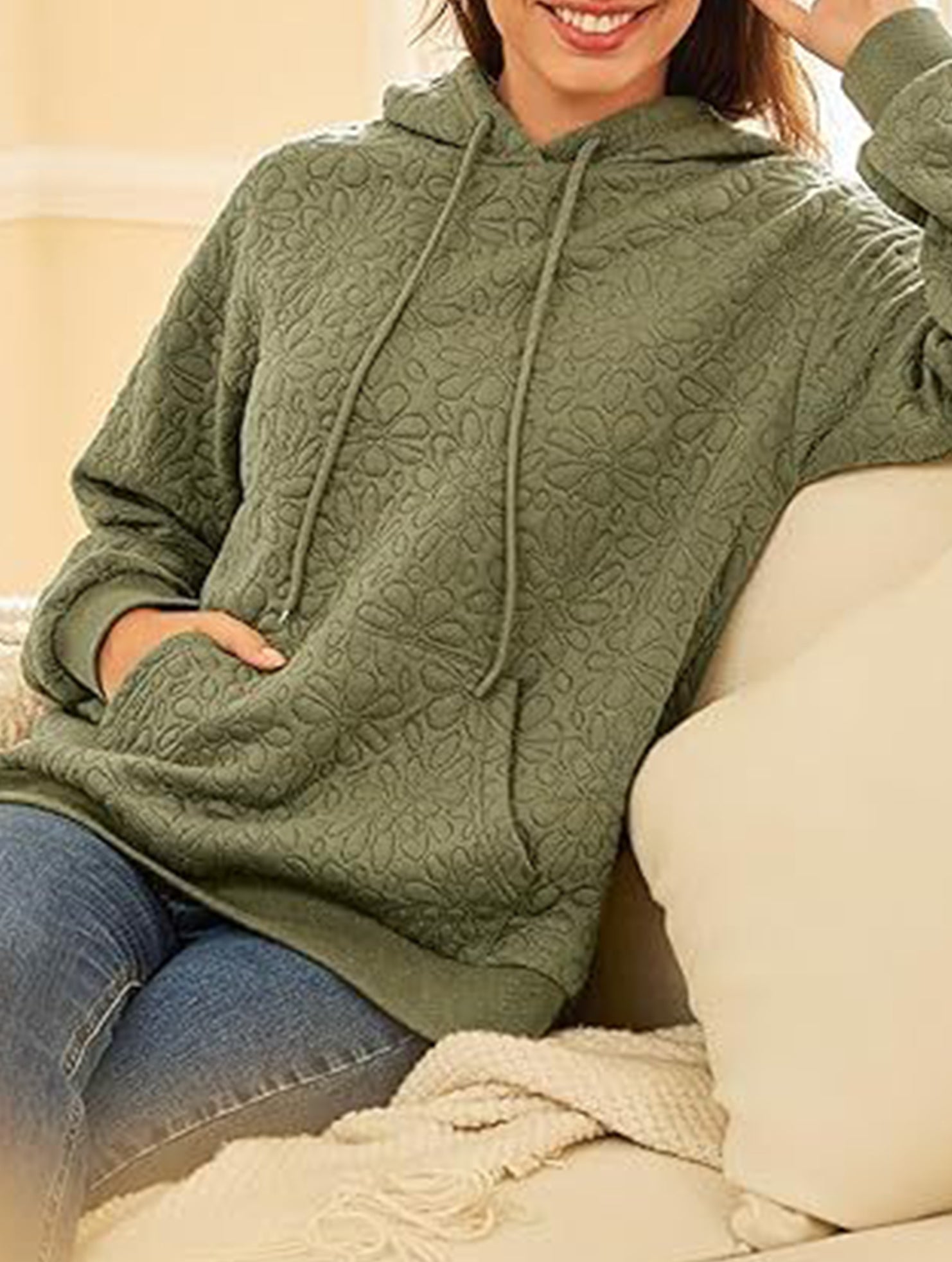 Textured Hooded Long Sleeve Sweatshirt_CWOHOL00811