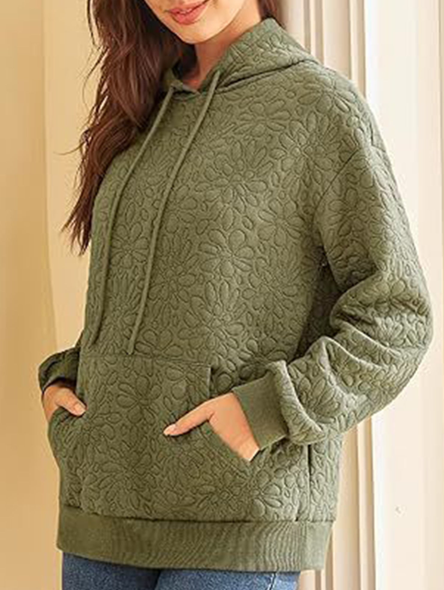 Textured Hooded Long Sleeve Sweatshirt_CWOHOL00811