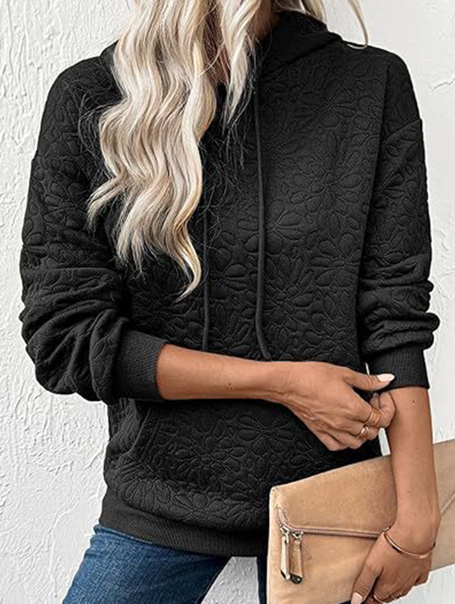 Textured Hooded Long Sleeve Sweatshirt_CWOHOL00811