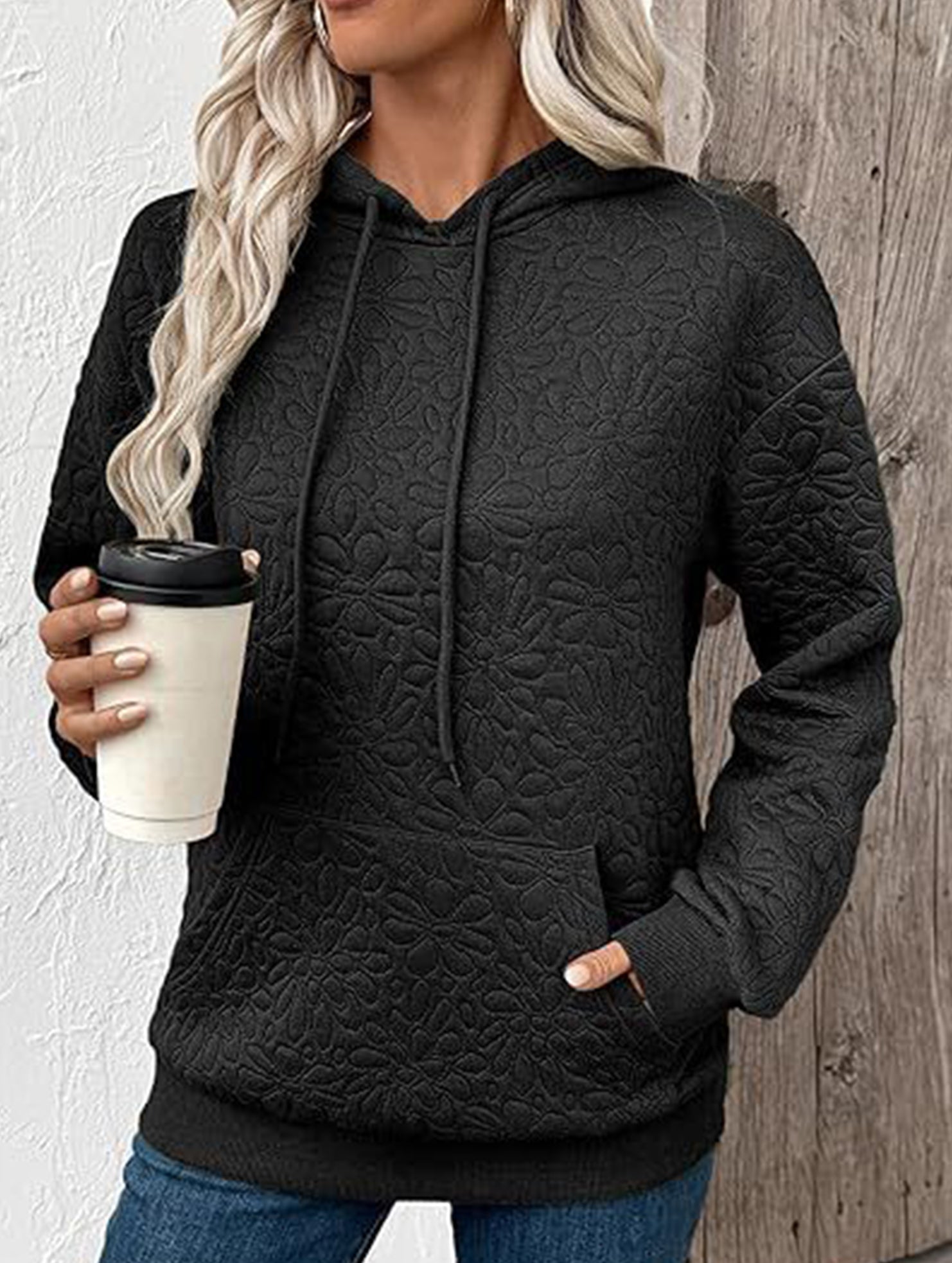 Textured Hooded Long Sleeve Sweatshirt_CWOHOL00811