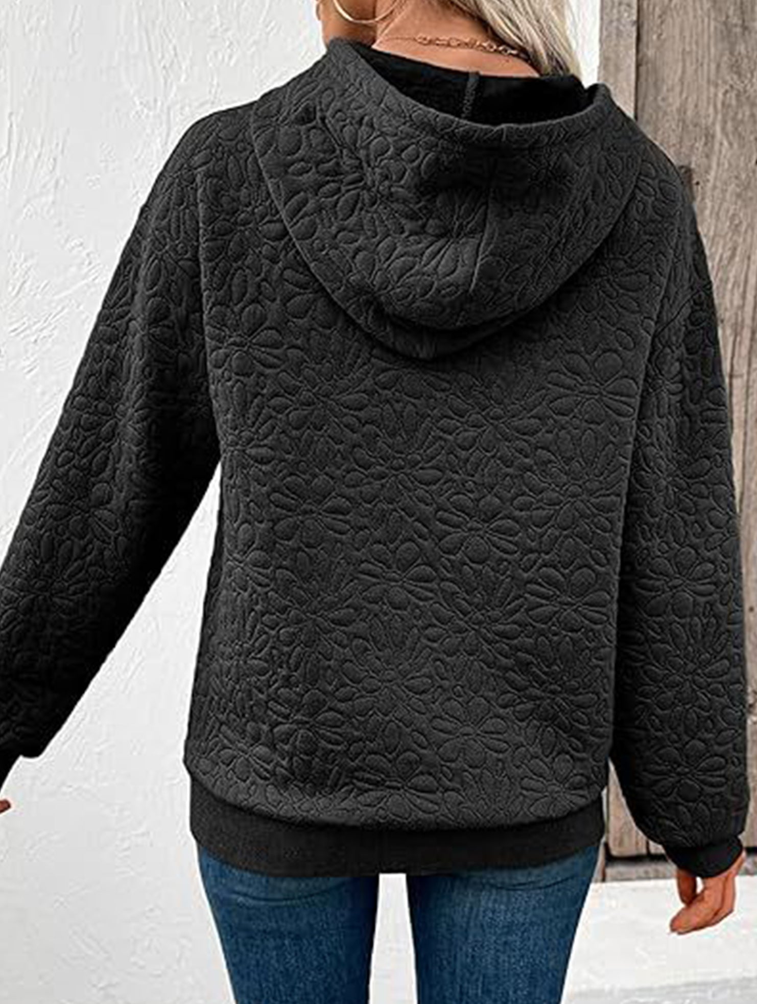 Textured Hooded Long Sleeve Sweatshirt_CWOHOL00811