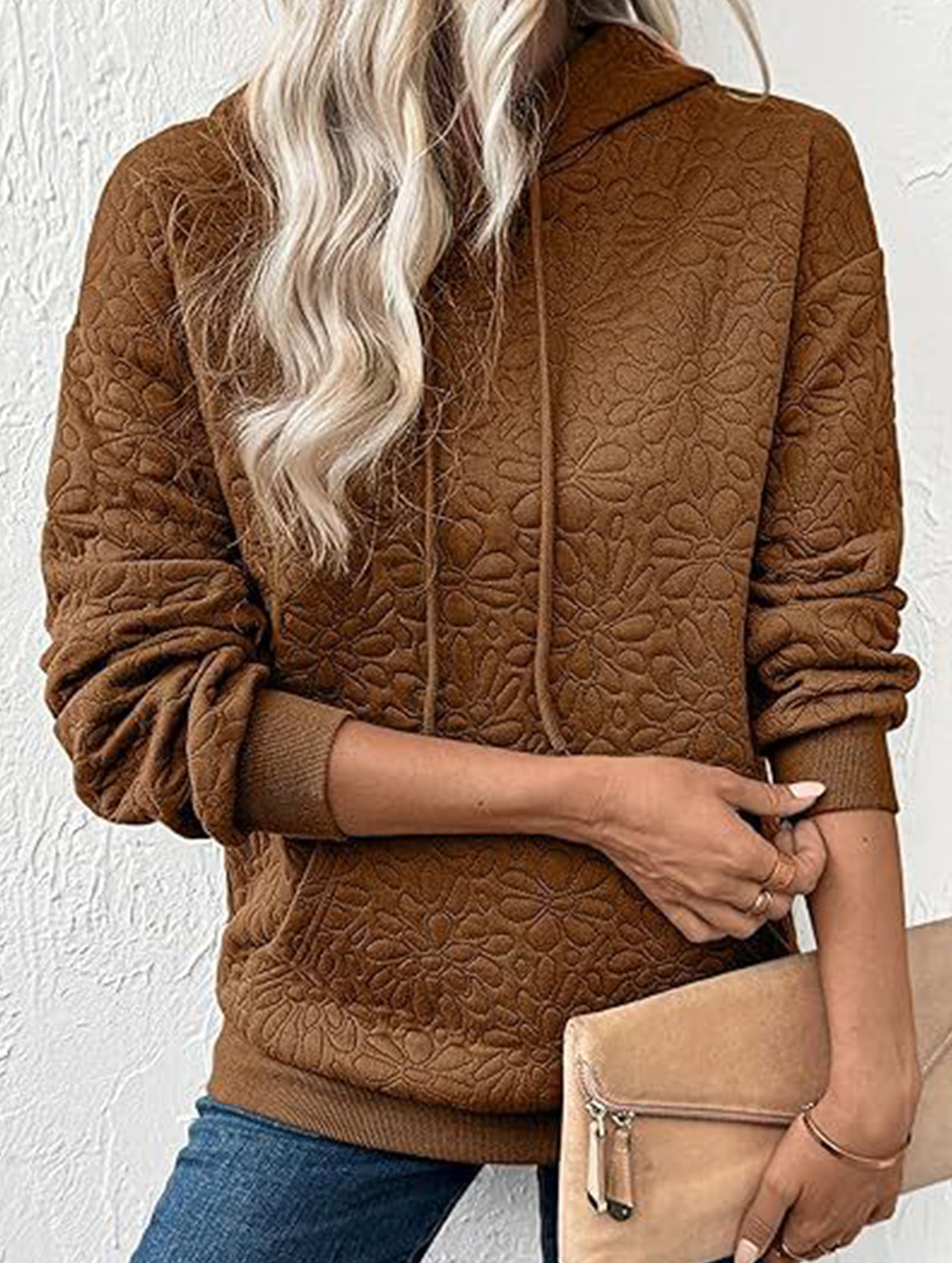 Textured Hooded Long Sleeve Sweatshirt_CWOHOL00811