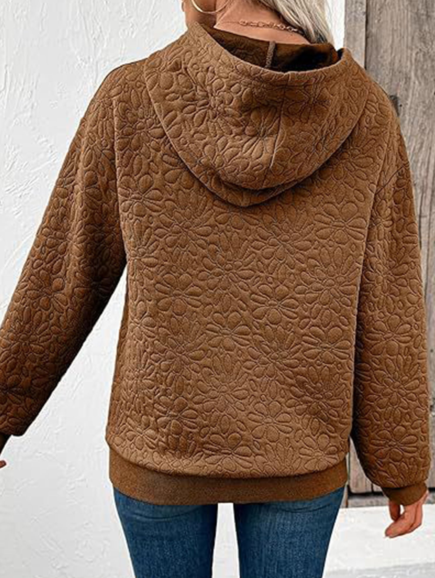Textured Hooded Long Sleeve Sweatshirt_CWOHOL00811