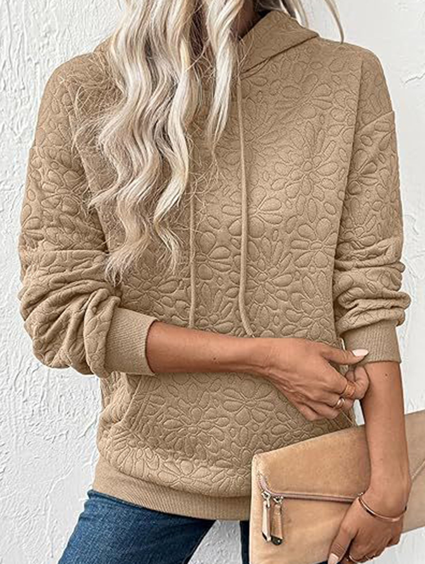 Textured Hooded Long Sleeve Sweatshirt_CWOHOL00811