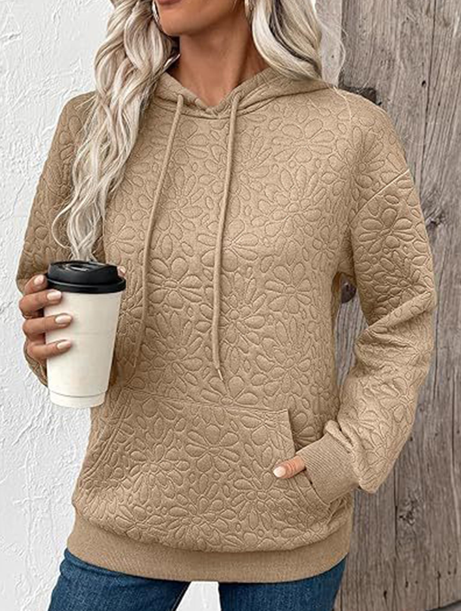 Textured Hooded Long Sleeve Sweatshirt_CWOHOL00811