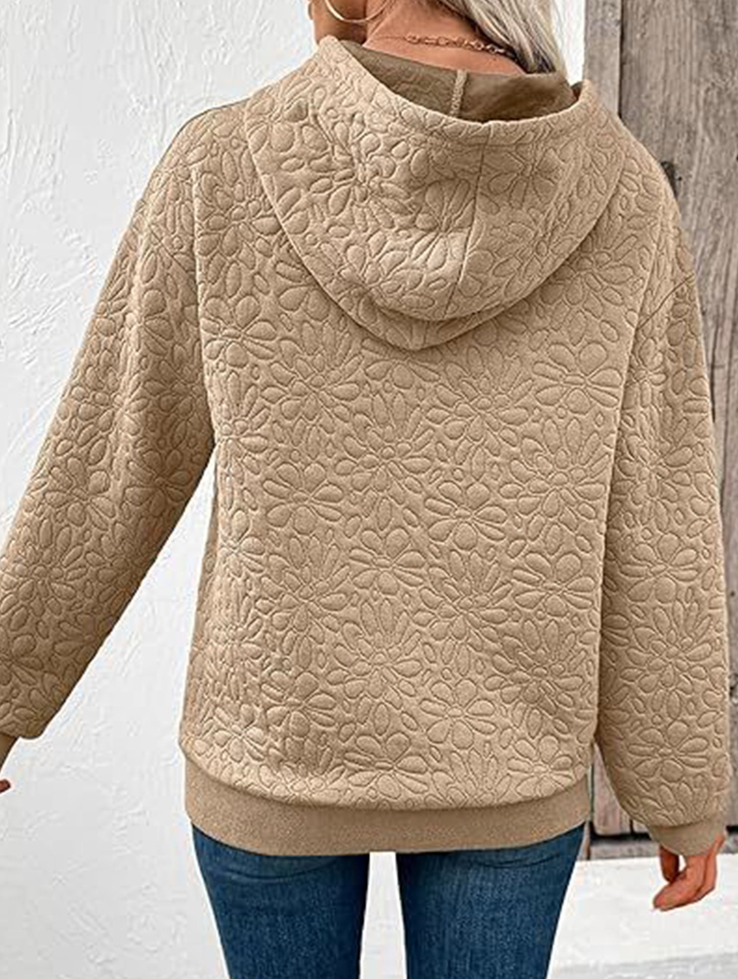 Textured Hooded Long Sleeve Sweatshirt_CWOHOL00811