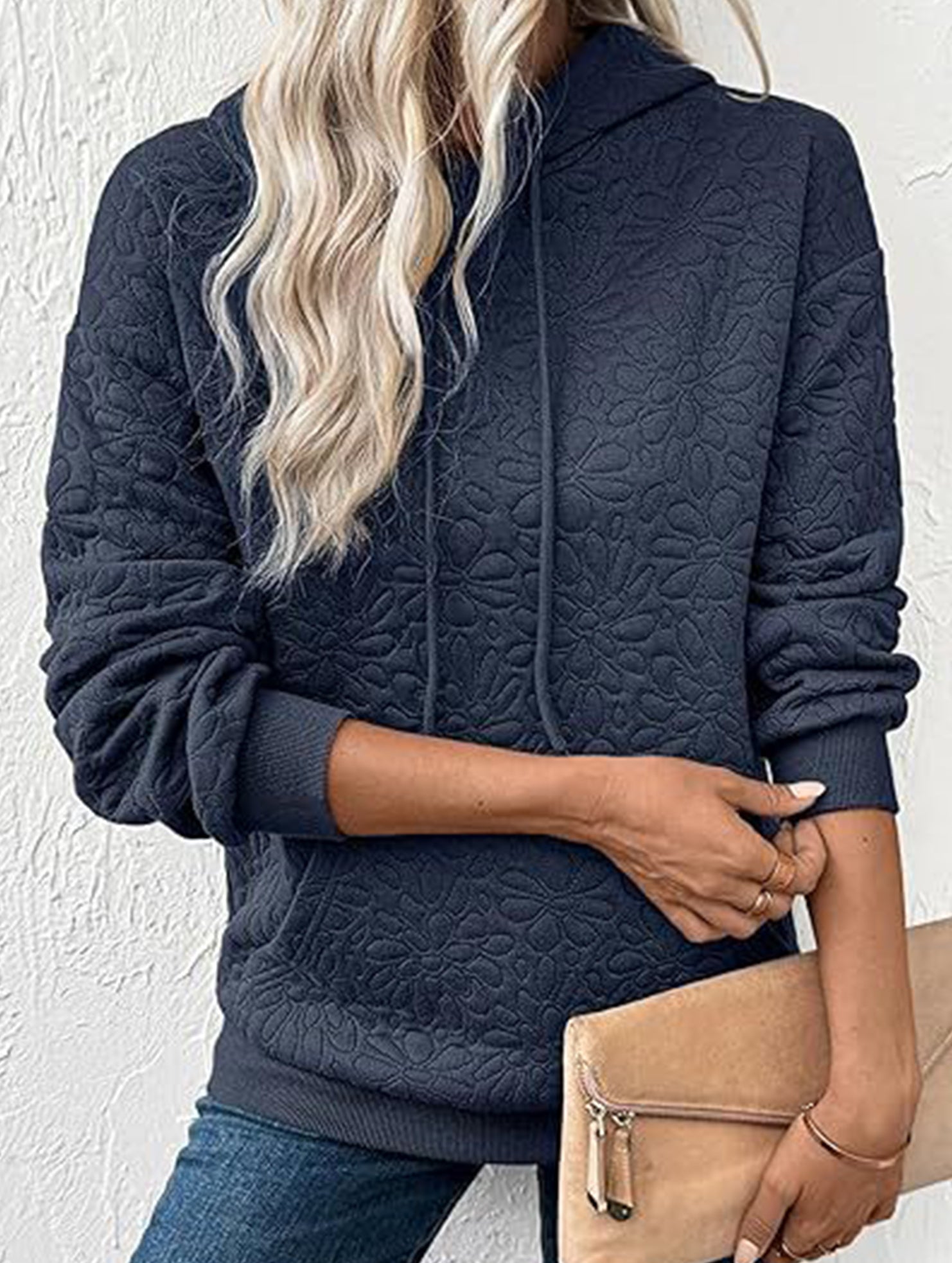 Textured Hooded Long Sleeve Sweatshirt_CWOHOL00811