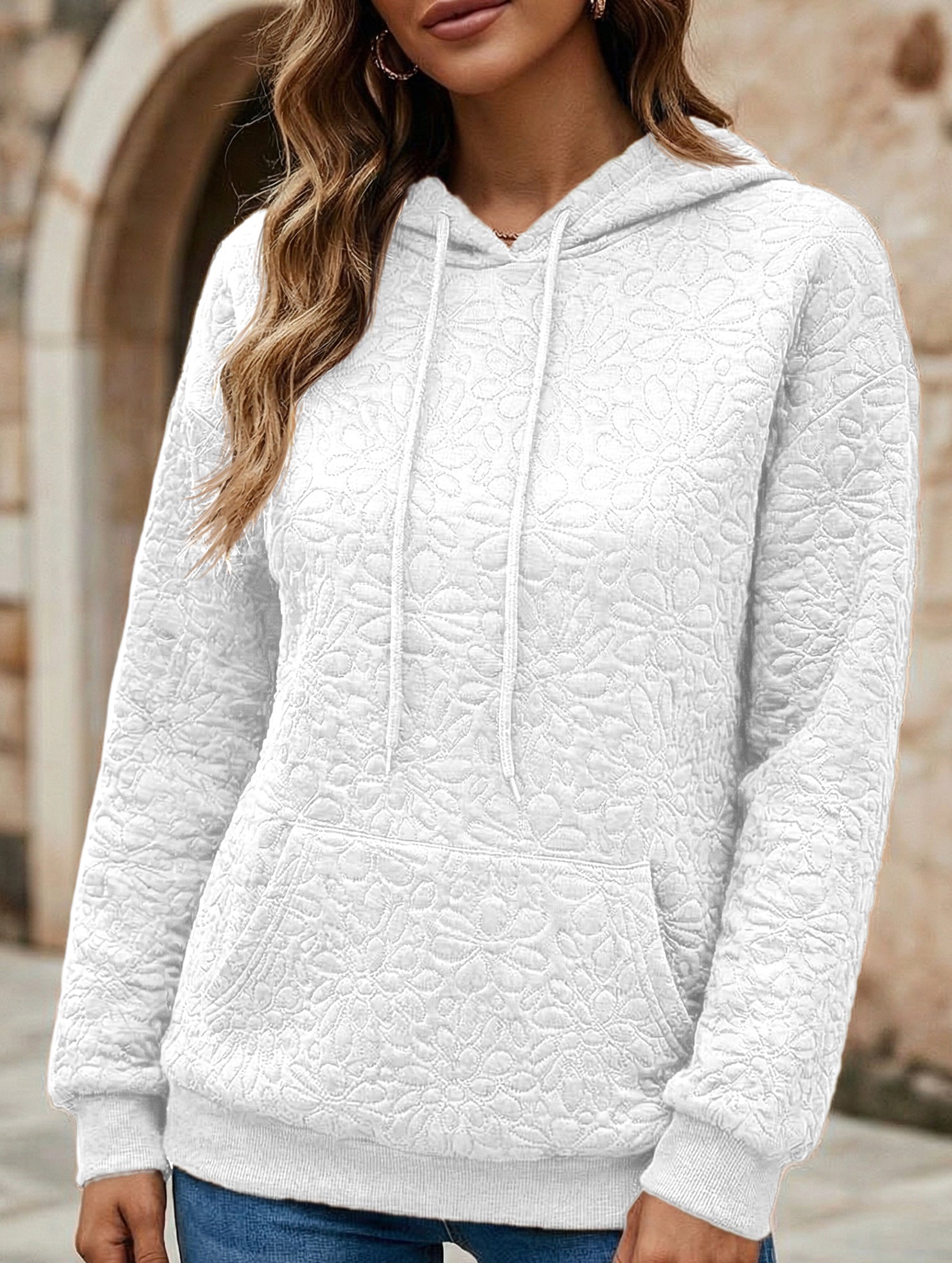 Textured Hooded Long Sleeve Sweatshirt_CWOHOL00811