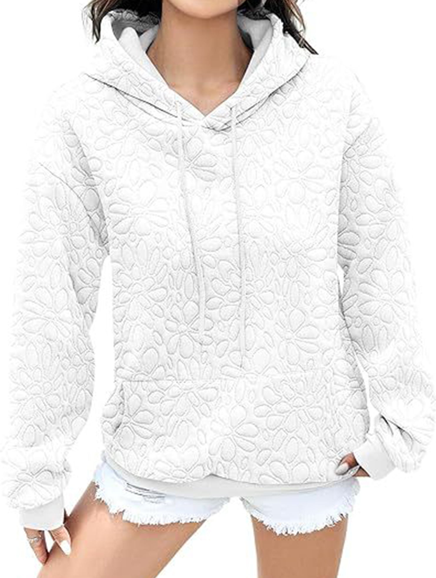 Textured Hooded Long Sleeve Sweatshirt_CWOHOL00811