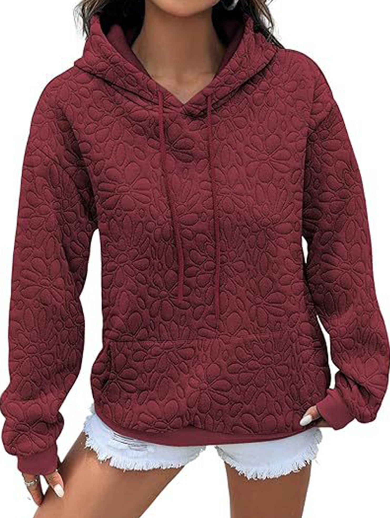 Textured Hooded Long Sleeve Sweatshirt_CWOHOL00811