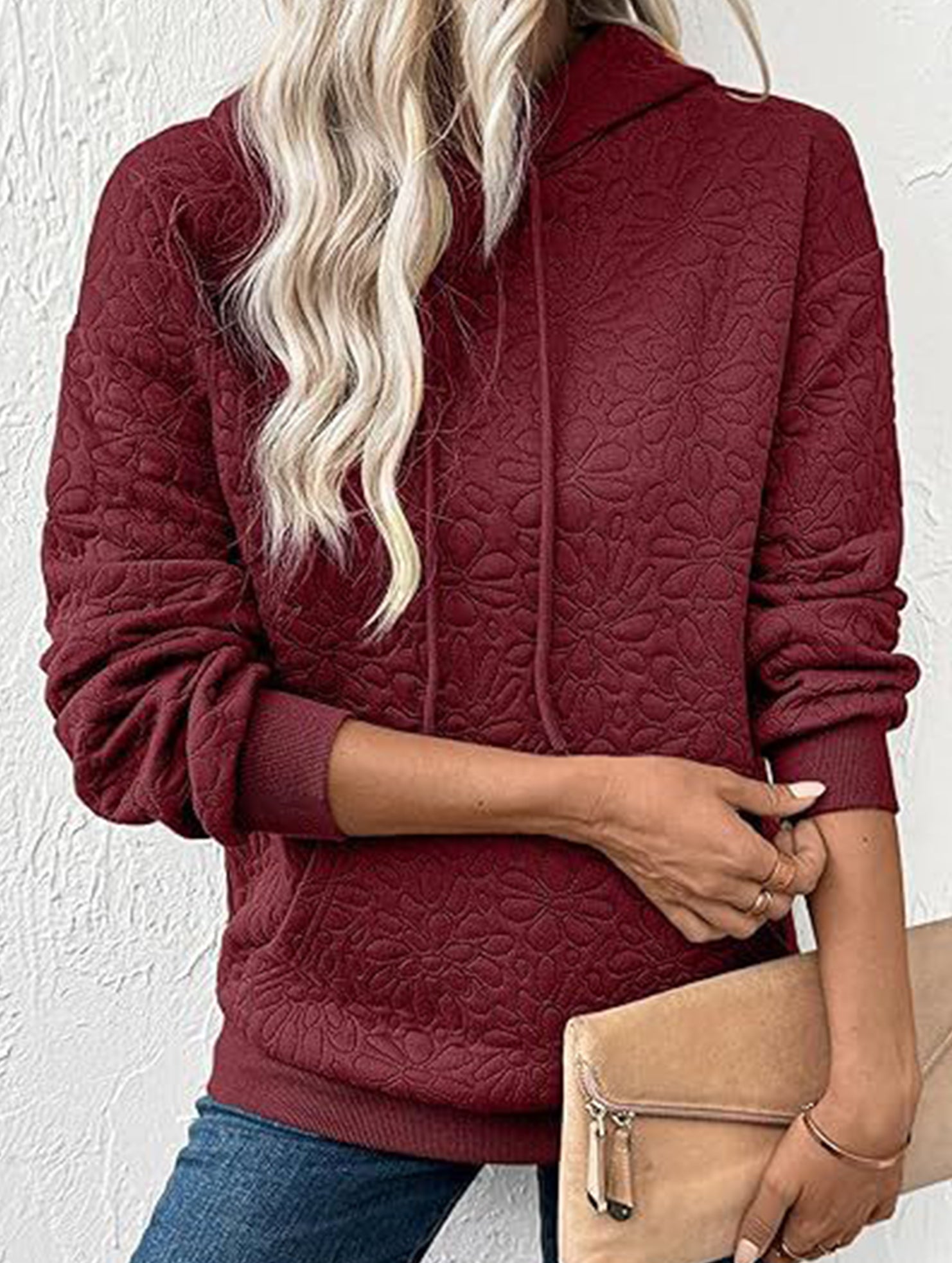 Textured Hooded Long Sleeve Sweatshirt_CWOHOL00811