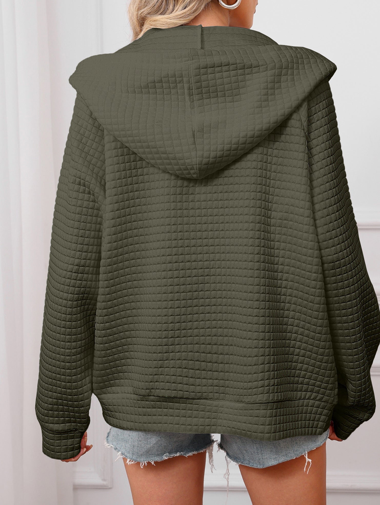 Waffle Zip Hooded Casual Jacket_CWOHOL00812