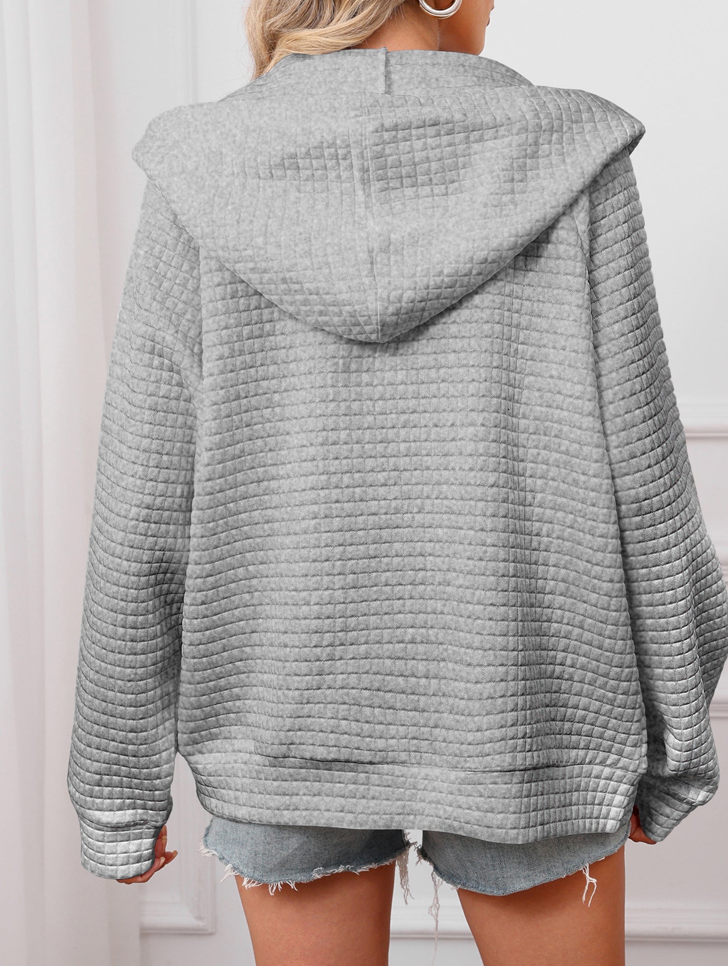 Waffle Zip Hooded Casual Jacket_CWOHOL00812