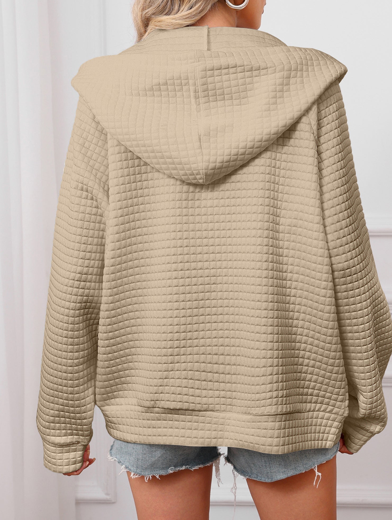 Waffle Zip Hooded Casual Jacket_CWOHOL00812