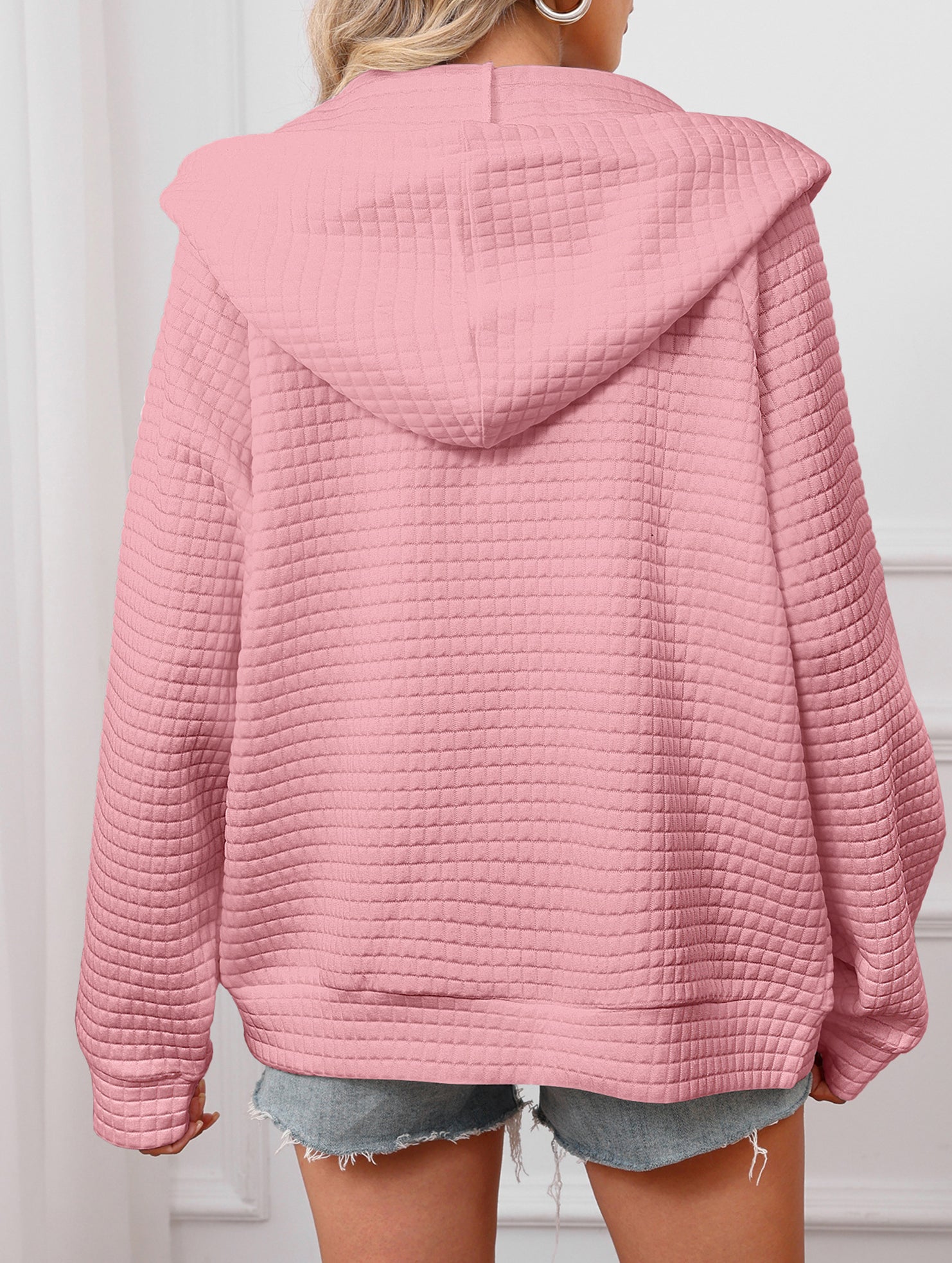 Waffle Zip Hooded Casual Jacket_CWOHOL00812
