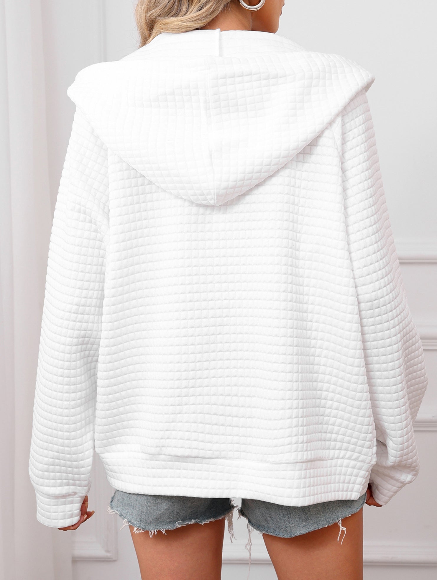 Waffle Zip Hooded Casual Jacket_CWOHOL00812