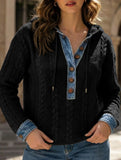 Cable Knit Sweatshirt with Washed Denim Patch_CWOHOL00815