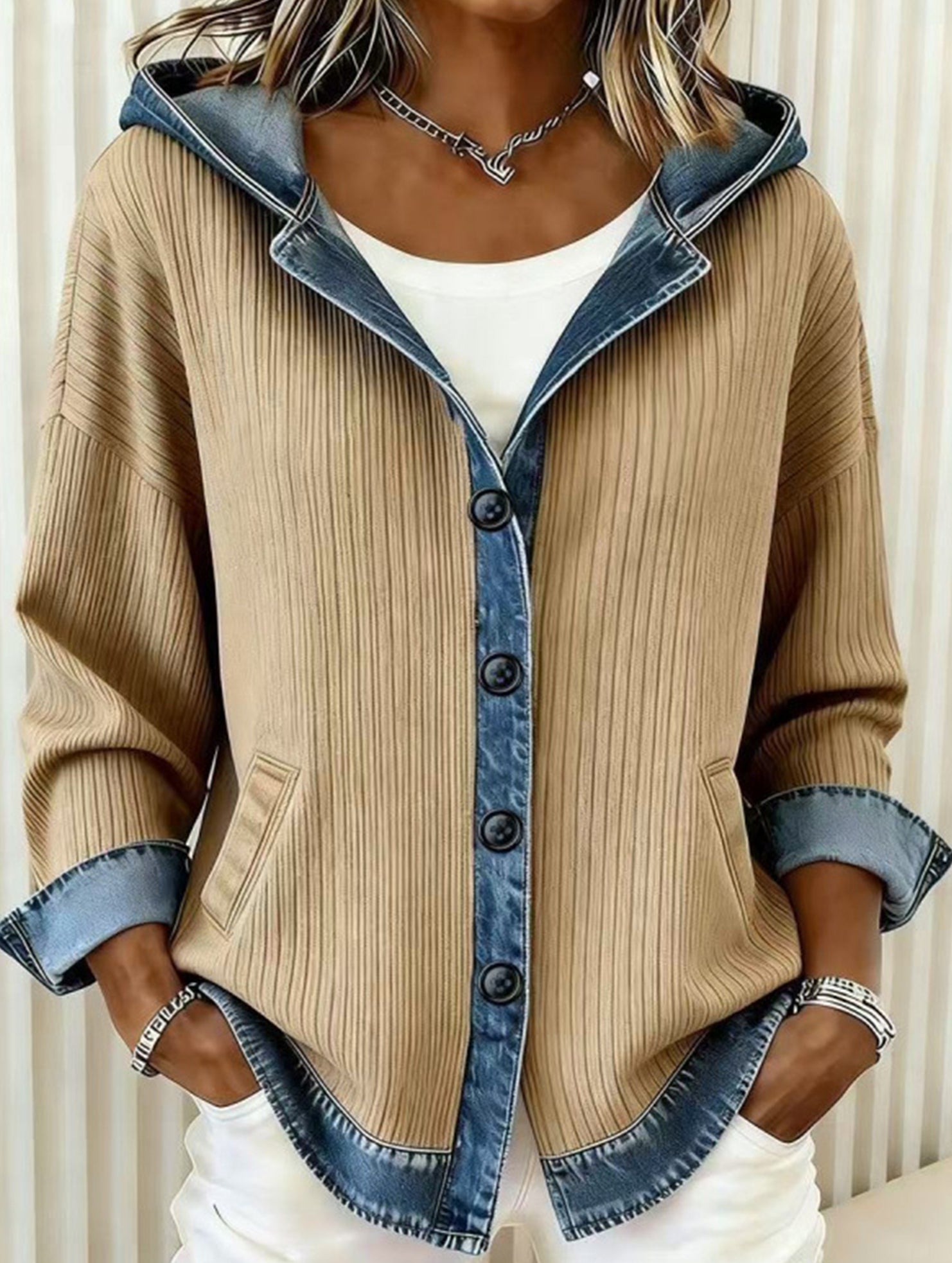 Loose Plaid Hooded Cardigan Sweatshirt_CWOHOL00816