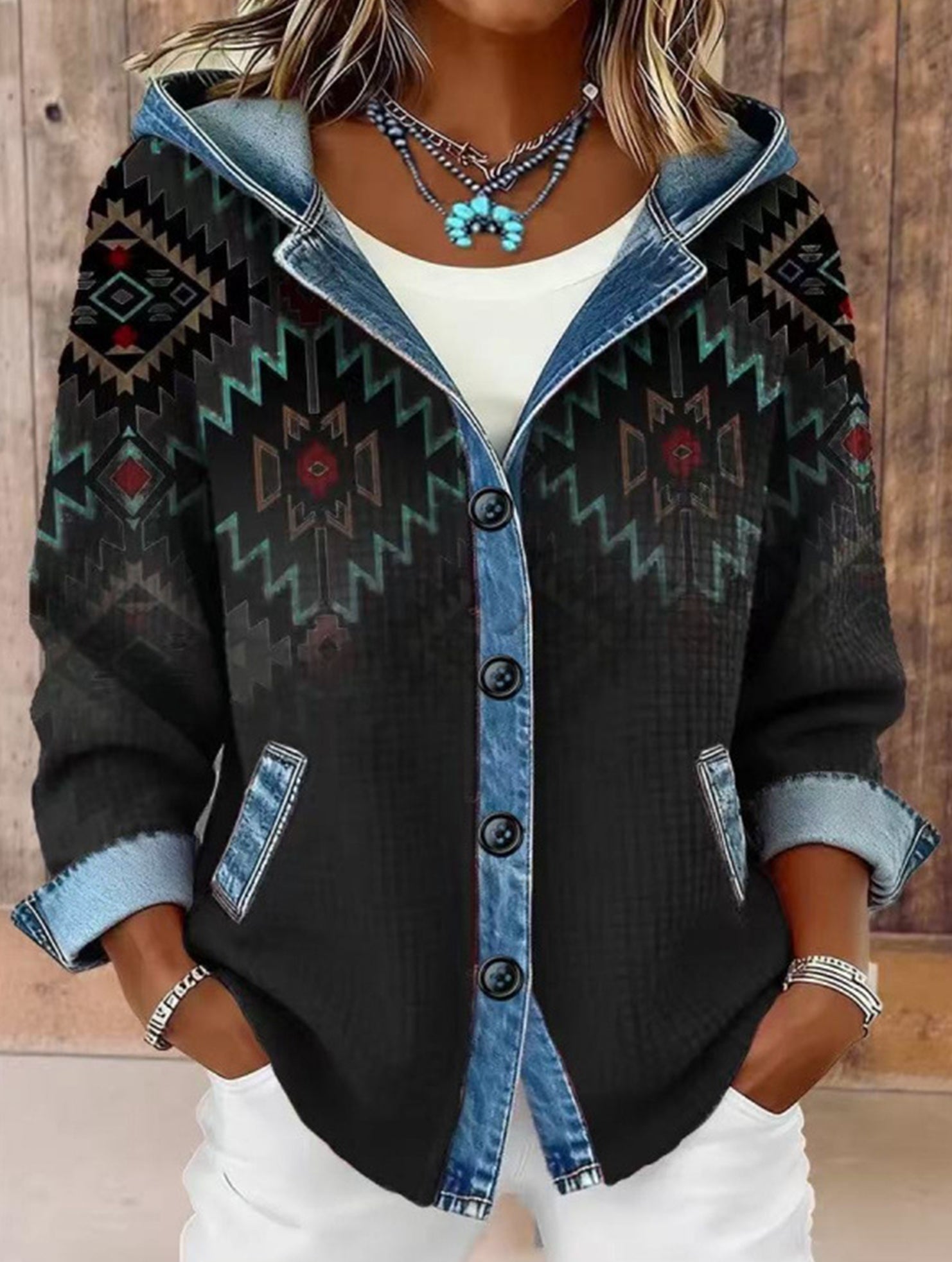 Loose Plaid Hooded Cardigan Sweatshirt_CWOHOL00816
