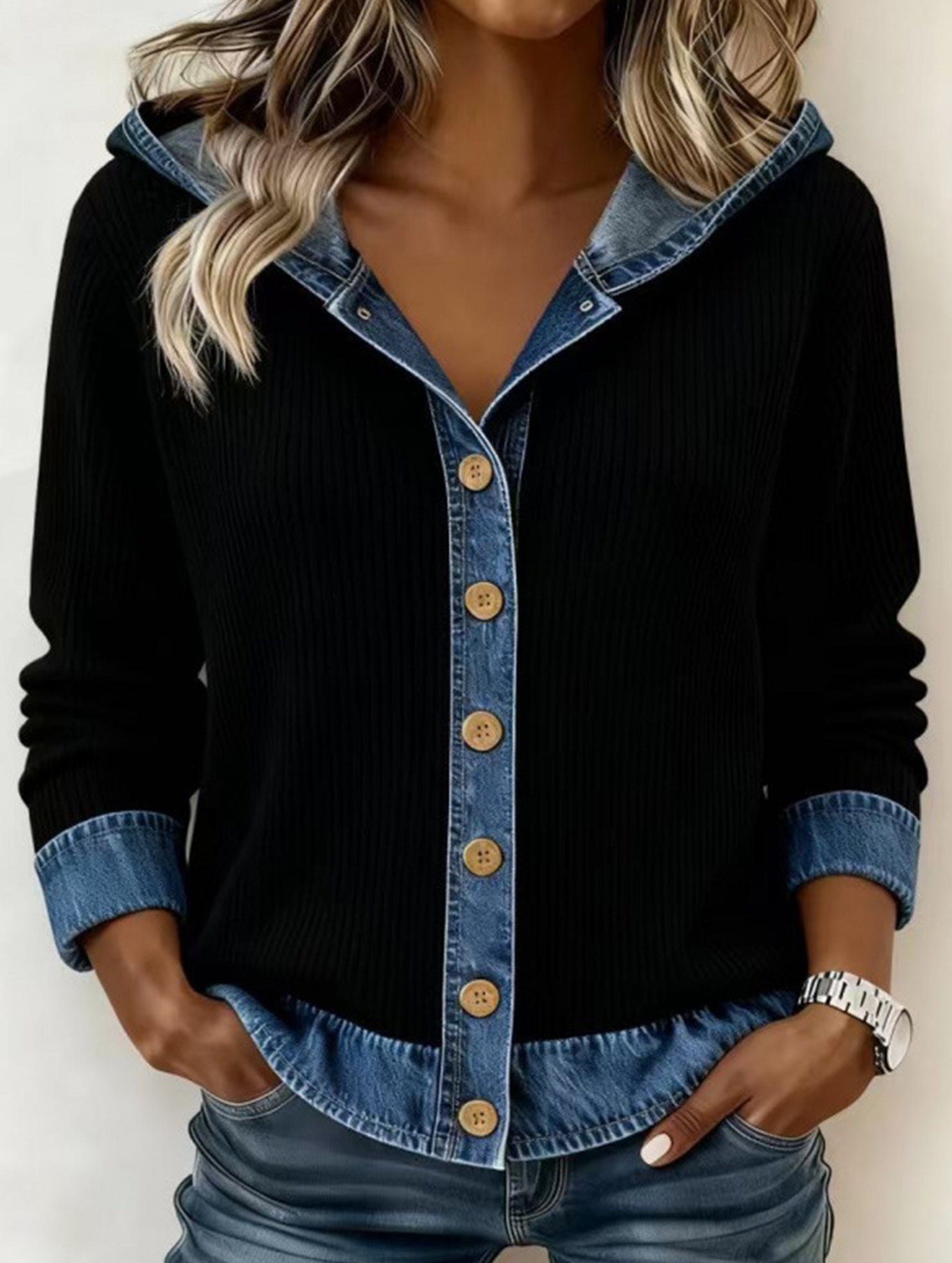 Loose Plaid Hooded Cardigan Sweatshirt_CWOHOL00816