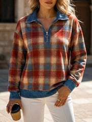 Loose Plaid Hooded Cardigan Sweatshirt_CWOHOL00816