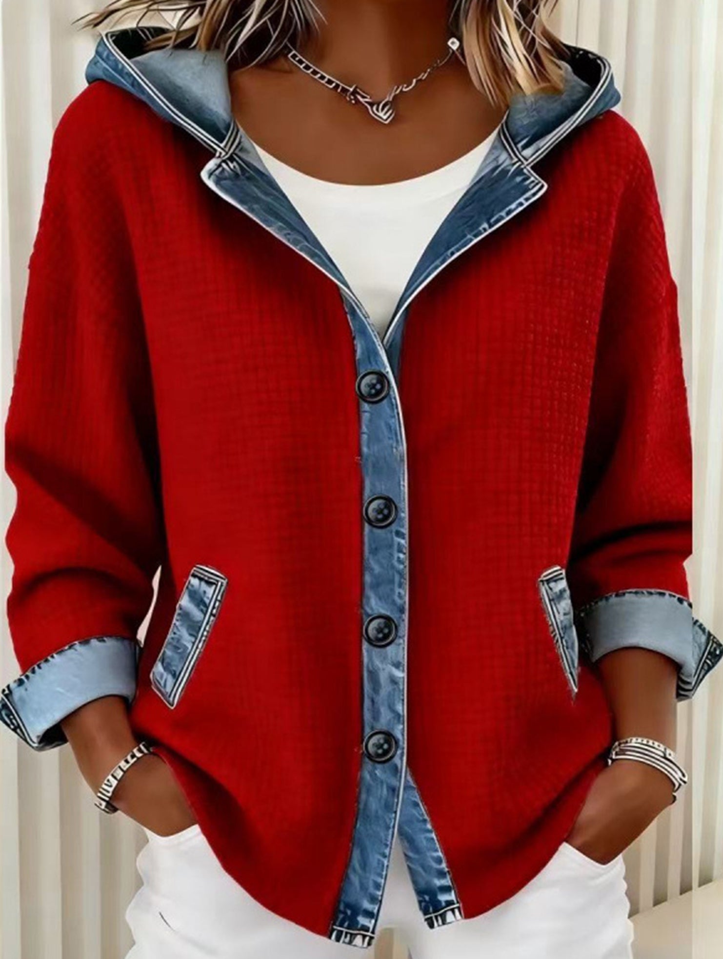 Loose Plaid Hooded Cardigan Sweatshirt_CWOHOL00816