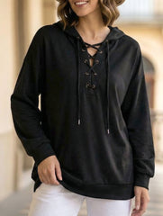 Lace Up Hooded Casual Sweatshirt_CWOHOL00825