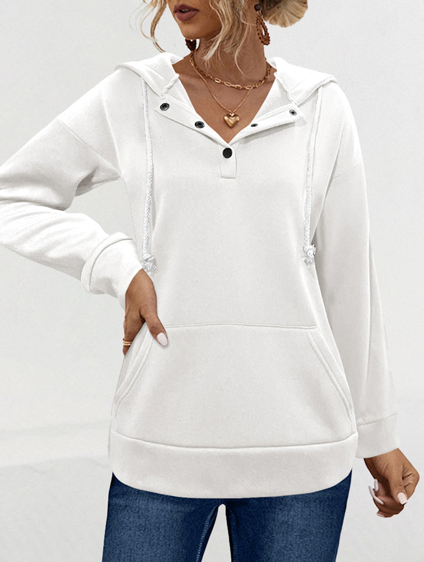 Solid Hooded Drawstring Pocket Sweatshirt_CWOHOL00826