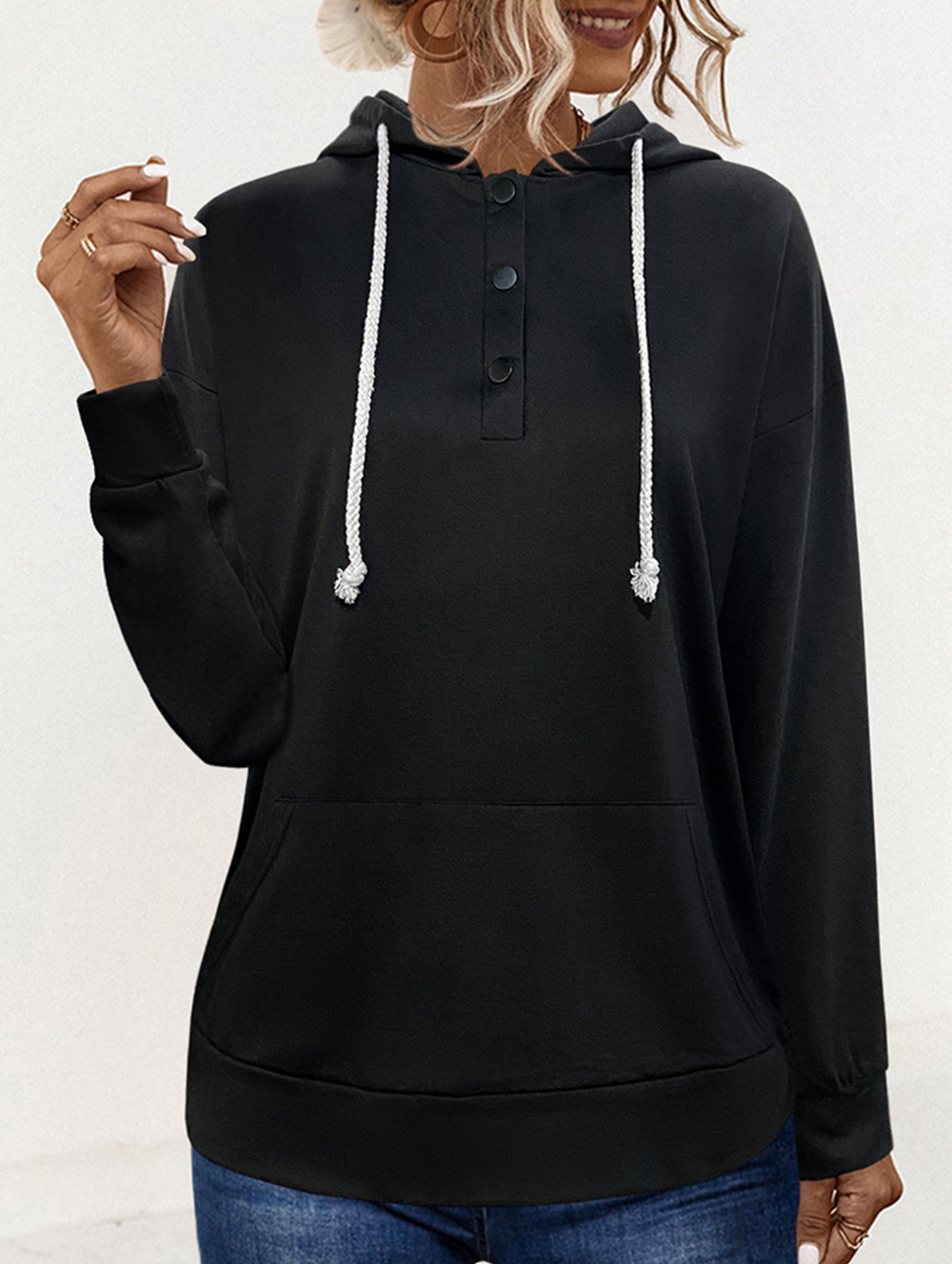 Solid Hooded Drawstring Pocket Sweatshirt_CWOHOL00826