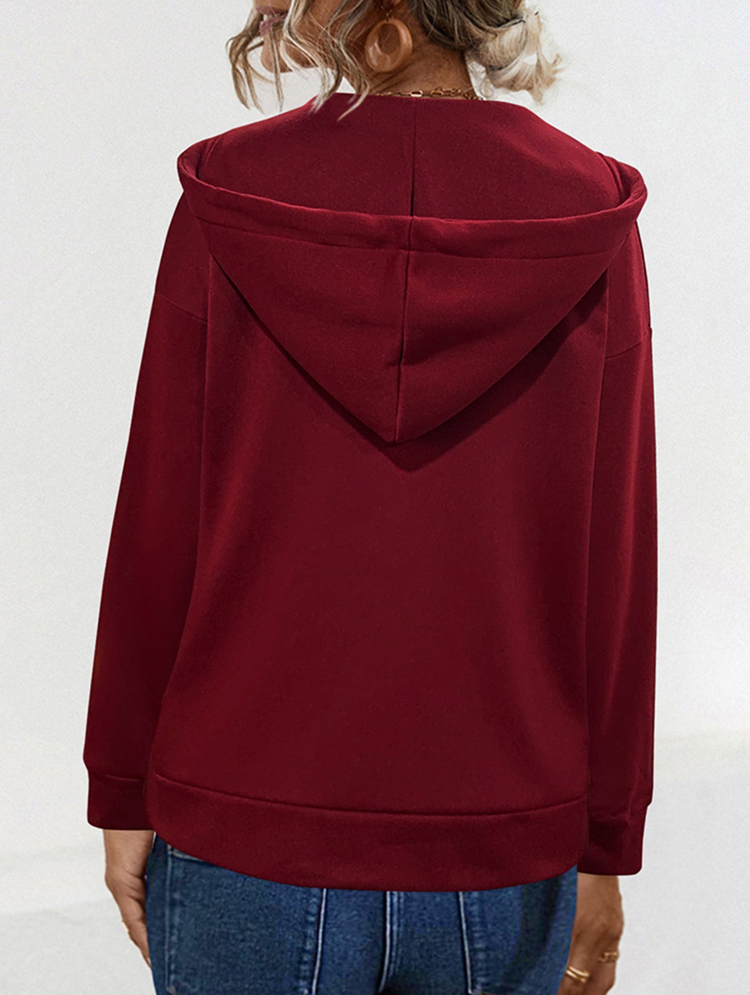 Solid Hooded Drawstring Pocket Sweatshirt_CWOHOL00826