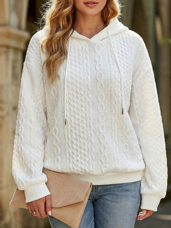 Plus Size Hooded Cable Knit Sweatshirt