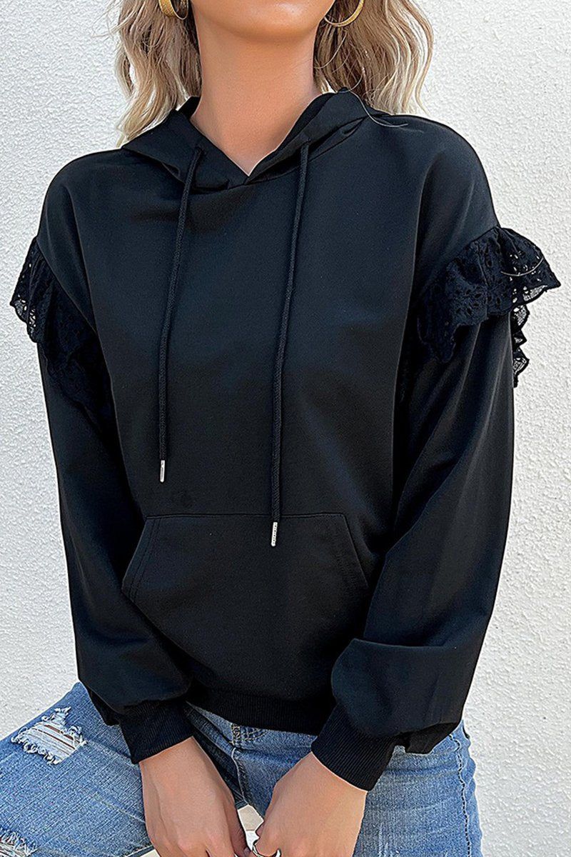 Women Laced Frill Hoodie With Kangaroo Pocket_Cwohol0171