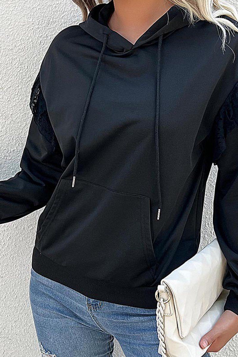 Women Laced Frill Hoodie With Kangaroo Pocket_Cwohol0171