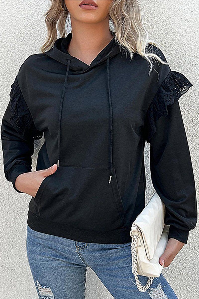 Women Laced Frill Hoodie With Kangaroo Pocket_Cwohol0171